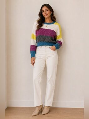 Luvlane Striped Chenille Cropped Sweater